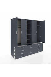 Kronos Dolap 9 Raflı 10 Çekmeceli 2 Askılı 220x59x243 Antrasit-Antrasit/Antrasit