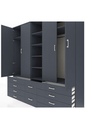 Kronos Dolap 9 Raflı 10 Çekmeceli 2 Askılı 220x59x243 Antrasit-Antrasit/Antrasit