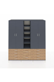 Kronos Dolap 9 Raflı 10 Çekmeceli 2 Askılı 220x59x243 Antrasit-Antrasit/Çam