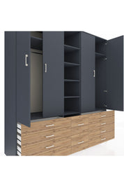 Kronos Dolap 9 Raflı 10 Çekmeceli 2 Askılı 220x59x243 Antrasit-Antrasit/Çam