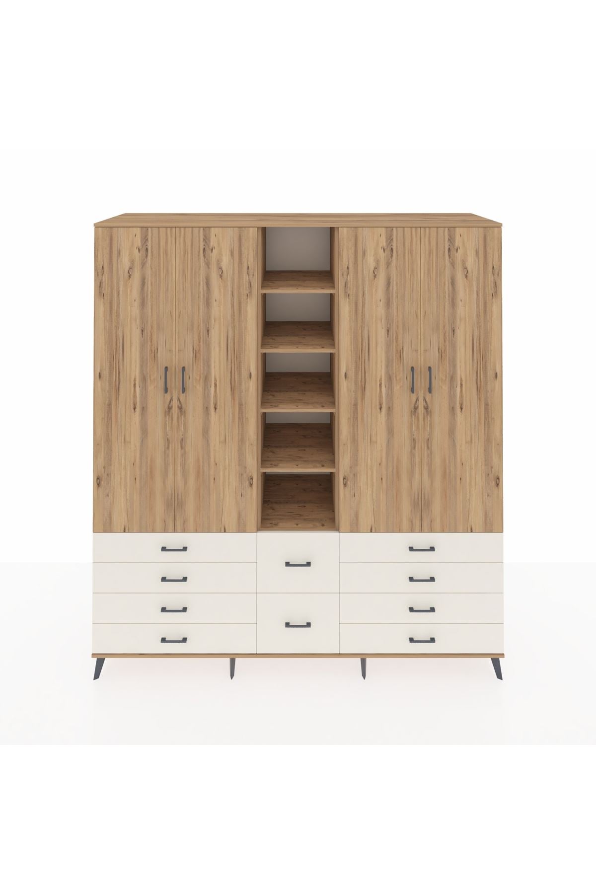 Kronos Dolap 9 Raflı 10 Çekmeceli 2 Askılı 220x59x243 Çam-Çam/Aytaşı