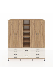 Kronos Dolap 9 Raflı 10 Çekmeceli 2 Askılı 220x59x243 Çam-Çam/Aytaşı