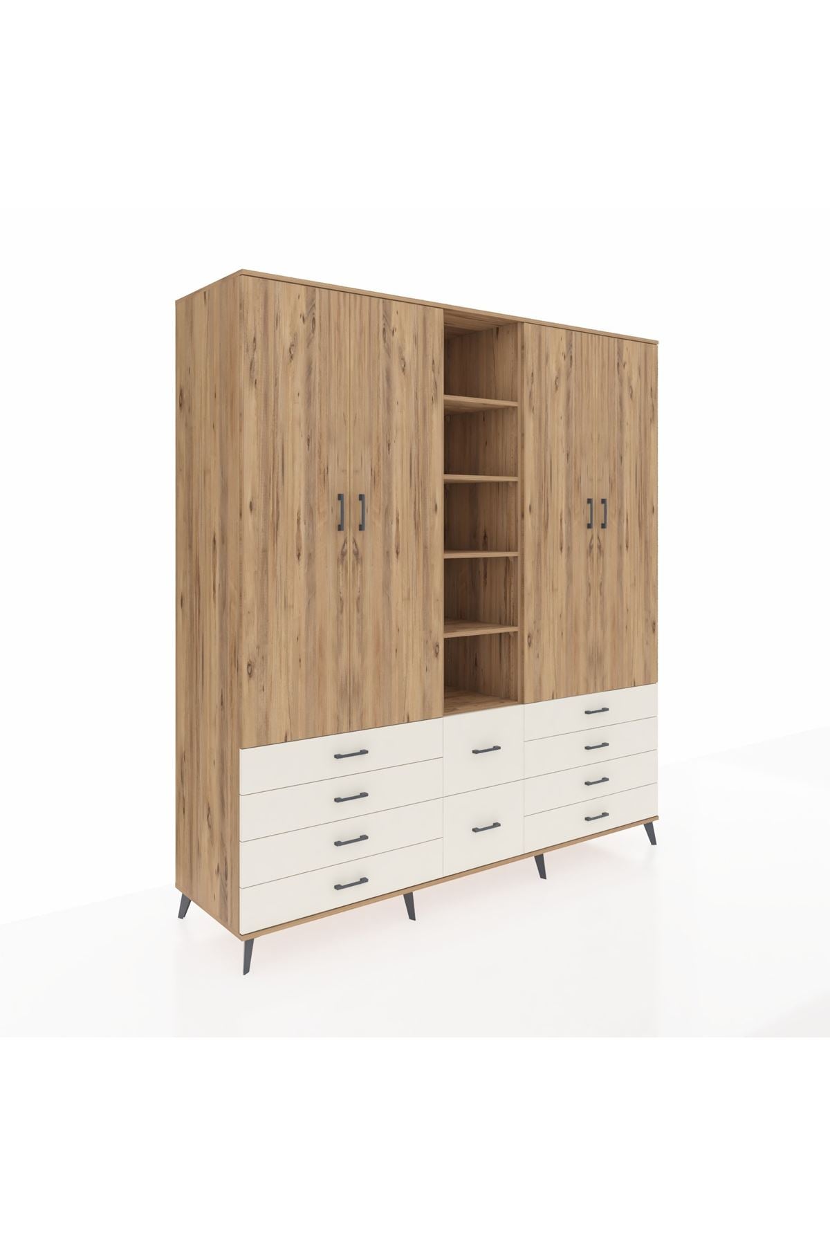 Kronos Dolap 9 Raflı 10 Çekmeceli 2 Askılı 220x59x243 Çam-Çam/Aytaşı