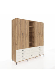 Kronos Dolap 9 Raflı 10 Çekmeceli 2 Askılı 220x59x243 Çam-Çam/Aytaşı