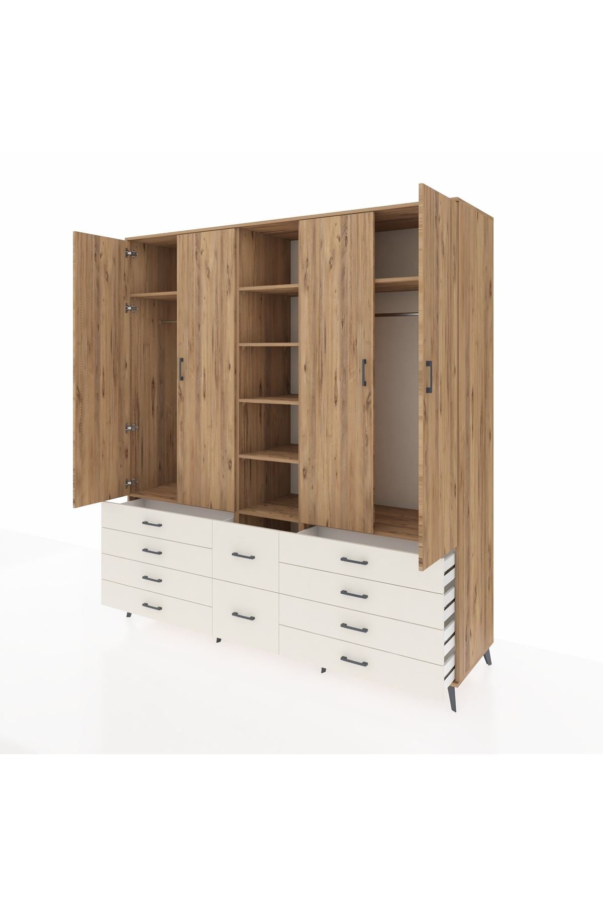 Kronos Dolap 9 Raflı 10 Çekmeceli 2 Askılı 220x59x243 Çam-Çam/Aytaşı