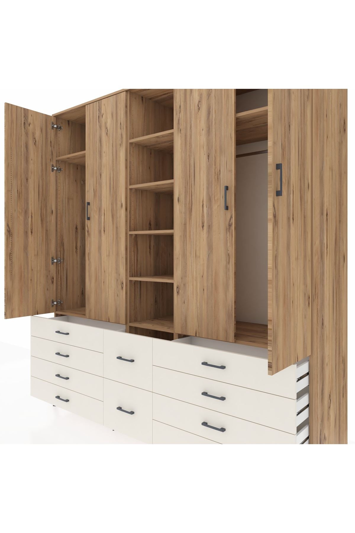 Kronos Dolap 9 Raflı 10 Çekmeceli 2 Askılı 220x59x243 Çam-Çam/Aytaşı