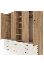Kronos Dolap 9 Raflı 10 Çekmeceli 2 Askılı 220x59x243 Çam-Çam/Aytaşı