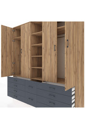 Kronos Dolap 9 Raflı 10 Çekmeceli 2 Askılı 220x59x243 Çam-Çam/Antrasit