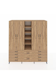 Kronos Dolap 9 Raflı 10 Çekmeceli 2 Askılı 220x59x243 Çam-Çam/Çam