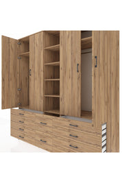 Kronos Dolap 9 Raflı 10 Çekmeceli 2 Askılı 220x59x243 Çam-Çam/Çam