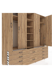 Kronos Dolap 9 Raflı 10 Çekmeceli 2 Askılı 220x59x243 Çam-Çam/Çam