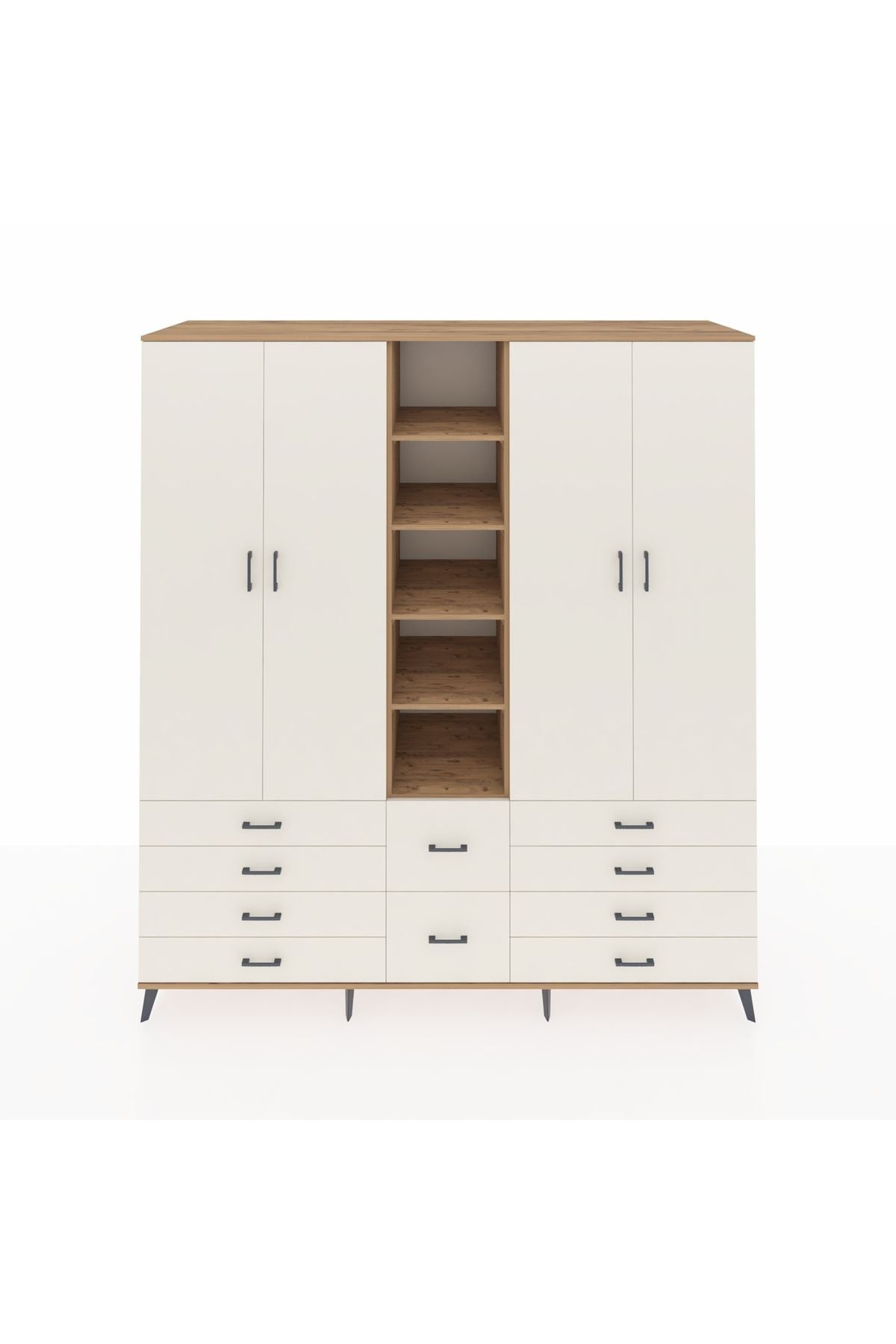 Kronos Dolap 9 Raflı 10 Çekmeceli 2 Askılı 220x59x243 Çam-Aytaşı/Aytaşı