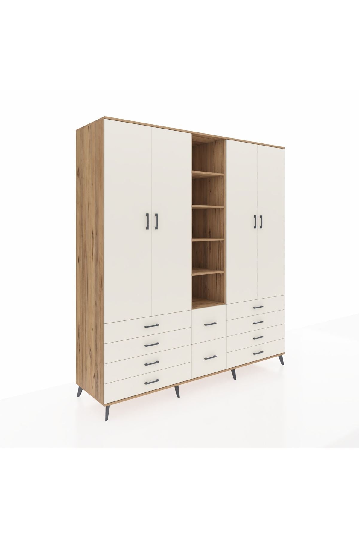 Kronos Dolap 9 Raflı 10 Çekmeceli 2 Askılı 220x59x243 Çam-Aytaşı/Aytaşı