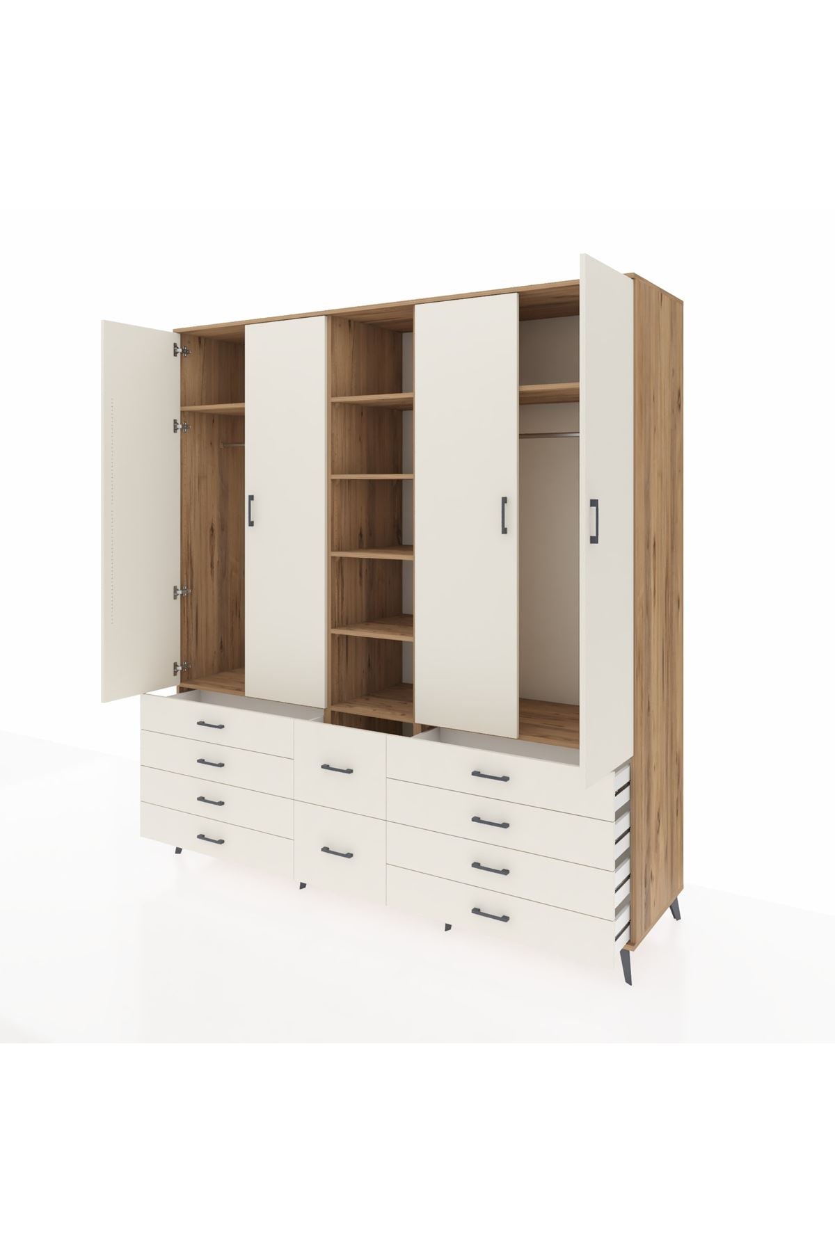 Kronos Dolap 9 Raflı 10 Çekmeceli 2 Askılı 220x59x243 Çam-Aytaşı/Aytaşı