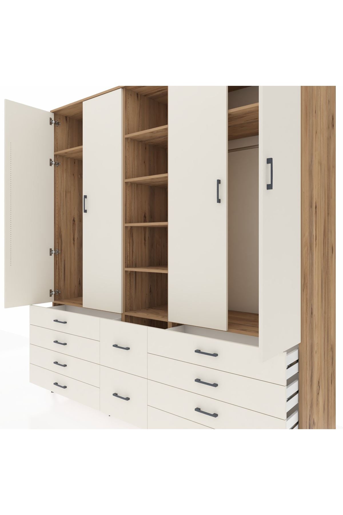 Kronos Dolap 9 Raflı 10 Çekmeceli 2 Askılı 220x59x243 Çam-Aytaşı/Aytaşı