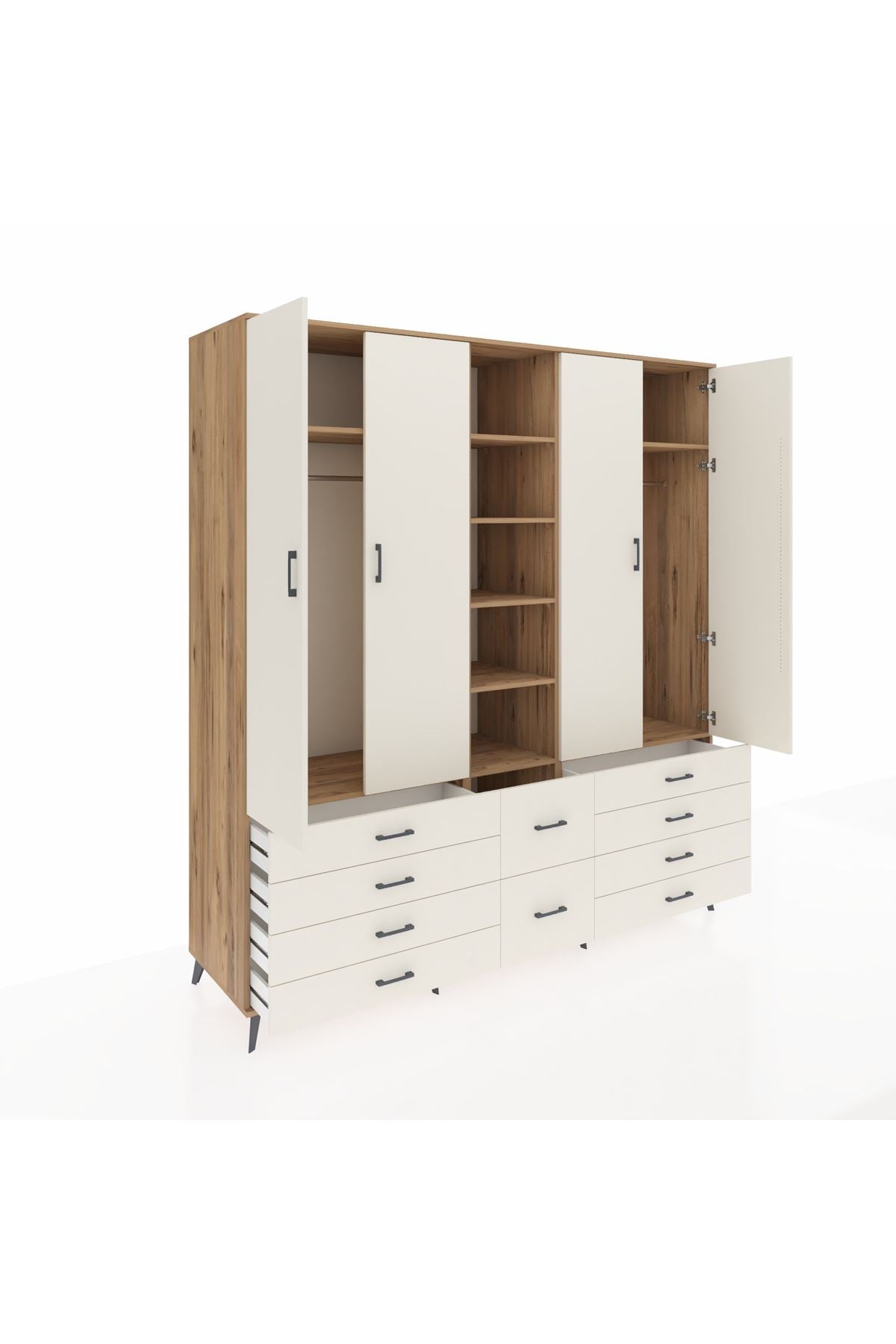 Kronos Dolap 9 Raflı 10 Çekmeceli 2 Askılı 220x59x243 Çam-Aytaşı/Aytaşı