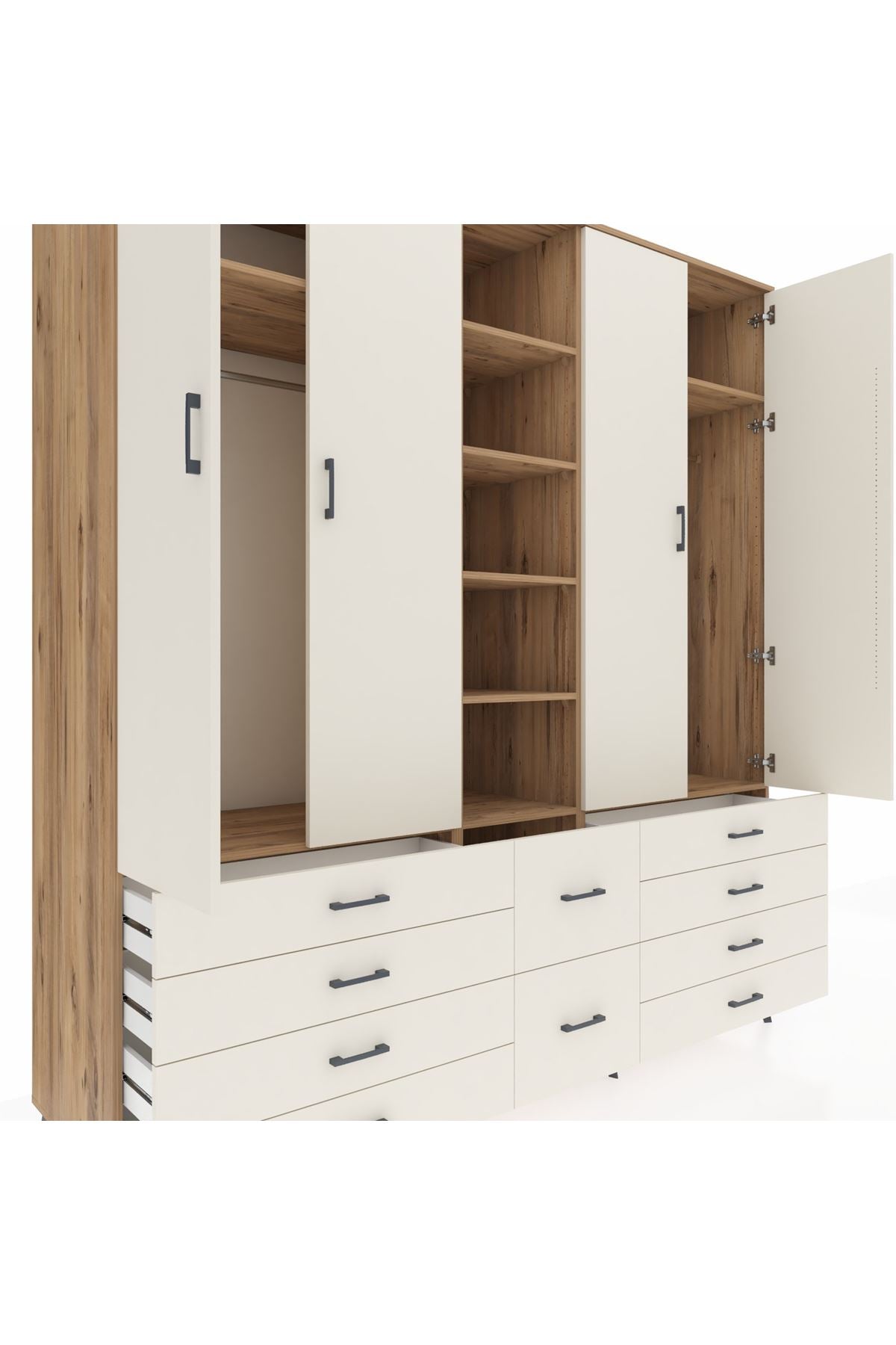 Kronos Dolap 9 Raflı 10 Çekmeceli 2 Askılı 220x59x243 Çam-Aytaşı/Aytaşı