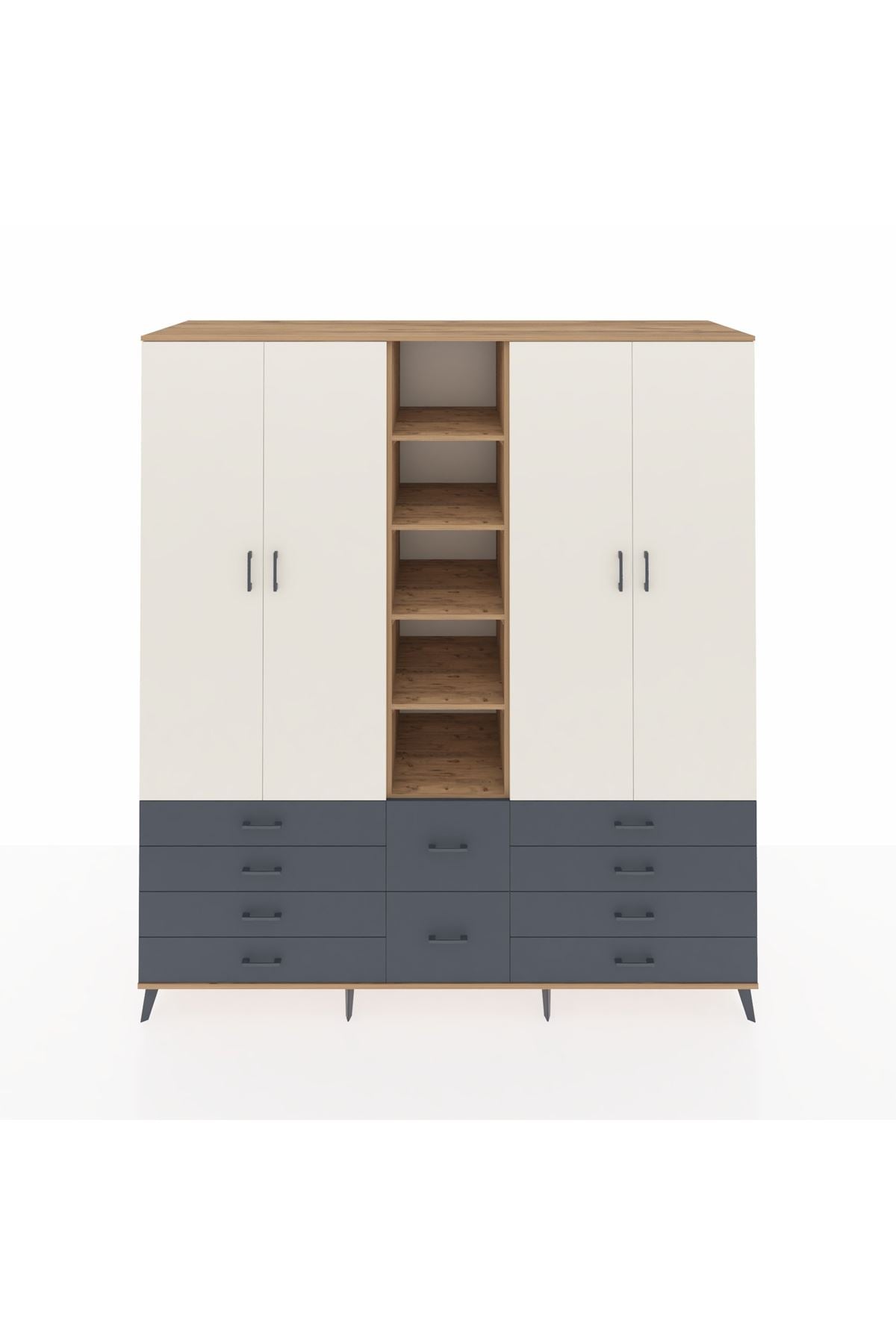 Kronos Dolap 9 Raflı 10 Çekmeceli 2 Askılı 220x59x243 Çam-Aytaşı/Antrasit