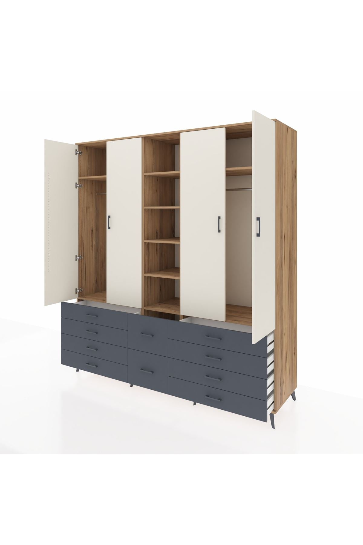 Kronos Dolap 9 Raflı 10 Çekmeceli 2 Askılı 220x59x243 Çam-Aytaşı/Antrasit