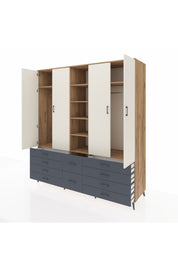 Kronos Dolap 9 Raflı 10 Çekmeceli 2 Askılı 220x59x243 Çam-Aytaşı/Antrasit