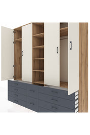 Kronos Dolap 9 Raflı 10 Çekmeceli 2 Askılı 220x59x243 Çam-Aytaşı/Antrasit