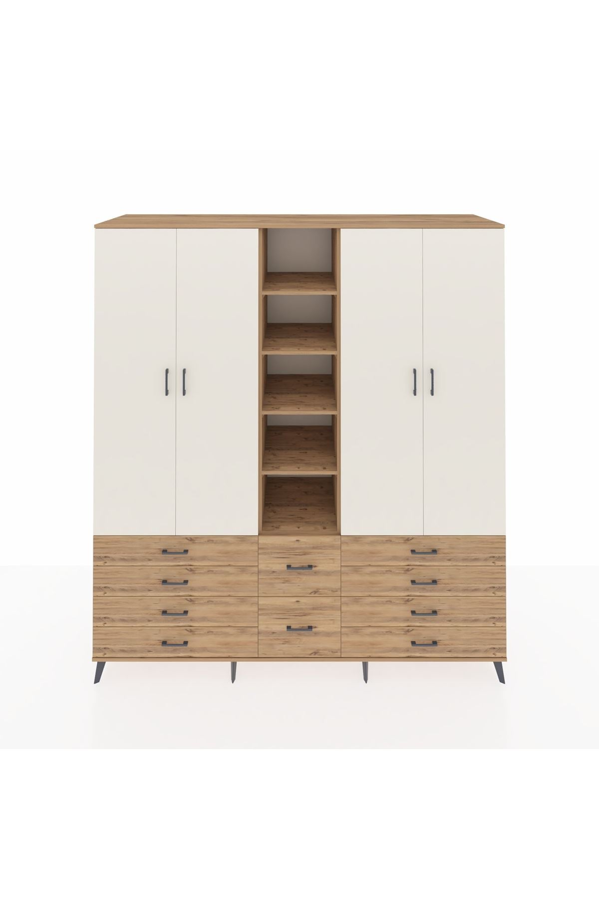 Kronos Dolap 9 Raflı 10 Çekmeceli 2 Askılı 220x59x243 Çam-Aytaşı/Çam