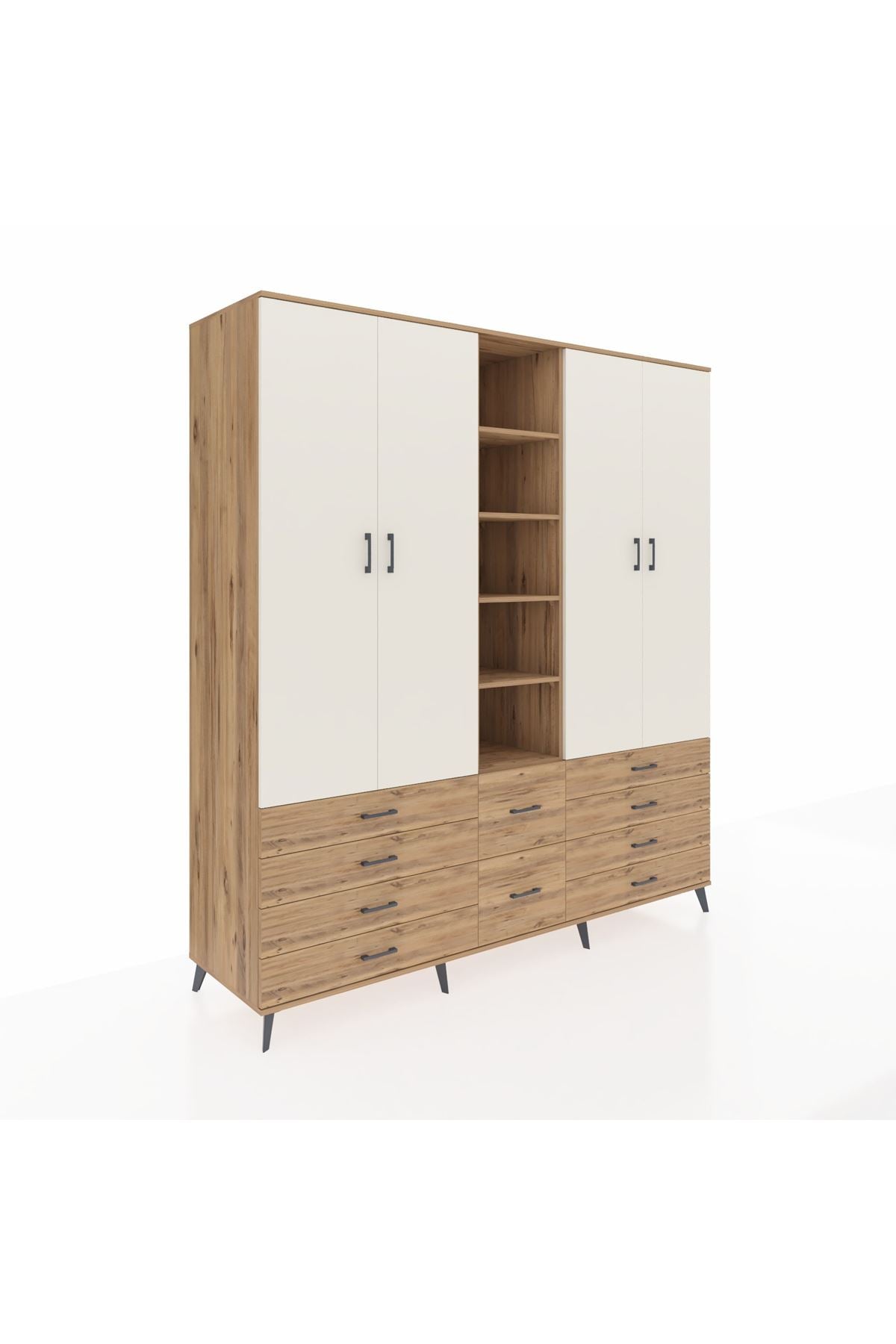 Kronos Dolap 9 Raflı 10 Çekmeceli 2 Askılı 220x59x243 Çam-Aytaşı/Çam