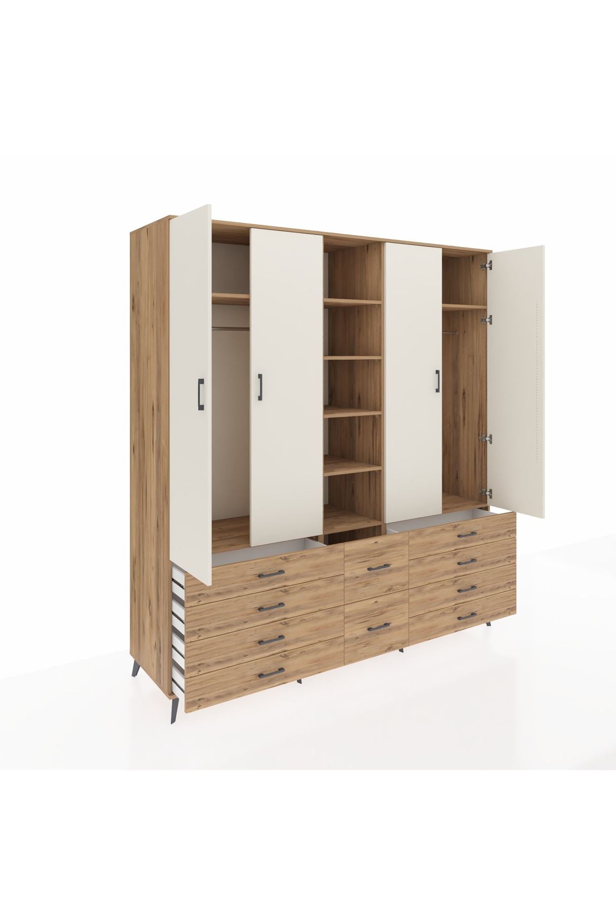 Kronos Dolap 9 Raflı 10 Çekmeceli 2 Askılı 220x59x243 Çam-Aytaşı/Çam