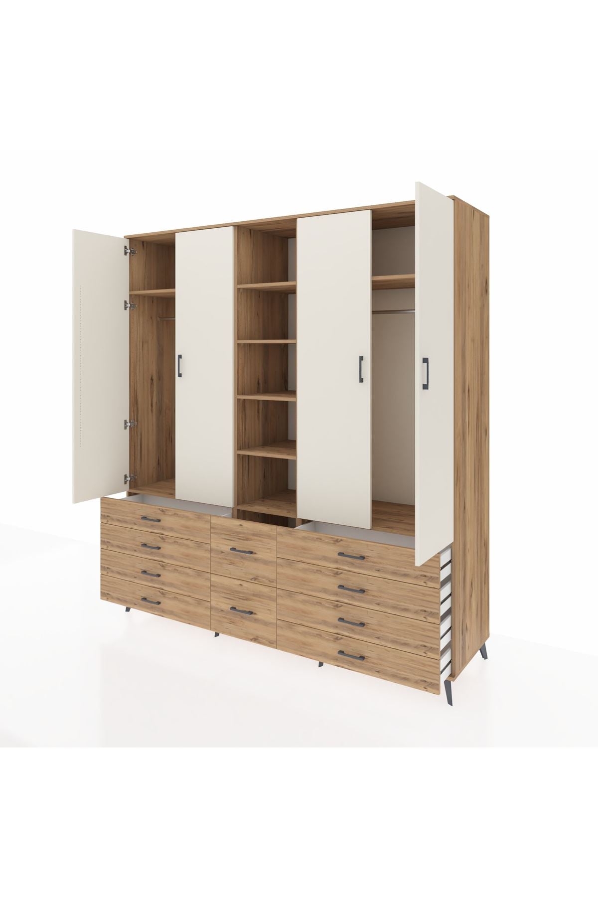 Kronos Dolap 9 Raflı 10 Çekmeceli 2 Askılı 220x59x243 Çam-Aytaşı/Çam