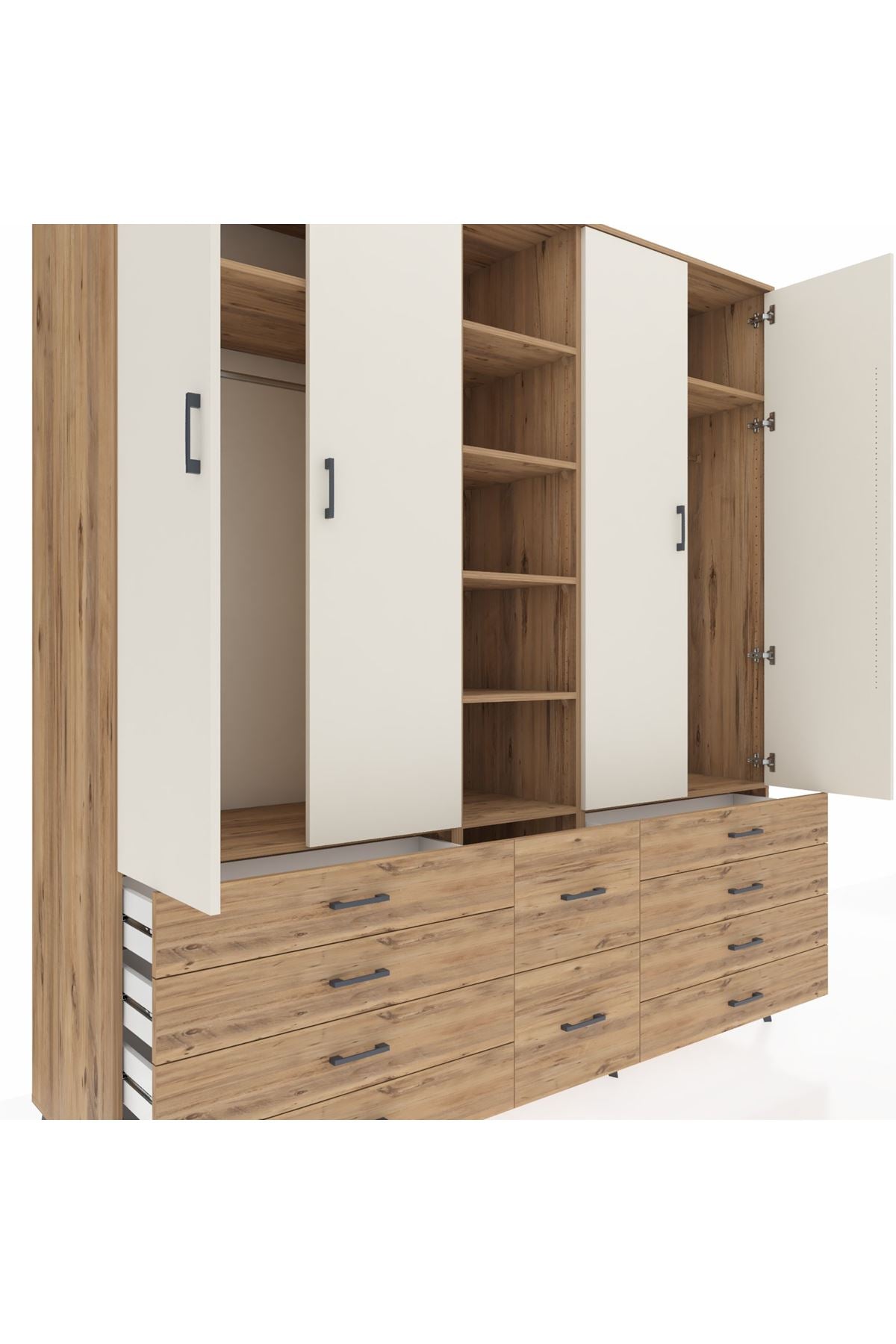 Kronos Dolap 9 Raflı 10 Çekmeceli 2 Askılı 220x59x243 Çam-Aytaşı/Çam