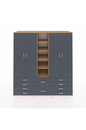 Kronos Dolap 9 Raflı 10 Çekmeceli 2 Askılı 220x59x243 Çam-Antrasit/Antrasit