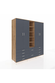 Kronos Dolap 9 Raflı 10 Çekmeceli 2 Askılı 220x59x243 Çam-Antrasit/Antrasit