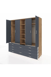 Kronos Dolap 9 Raflı 10 Çekmeceli 2 Askılı 220x59x243 Çam-Antrasit/Antrasit