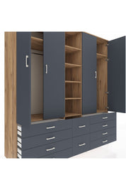 Kronos Dolap 9 Raflı 10 Çekmeceli 2 Askılı 220x59x243 Çam-Antrasit/Antrasit