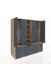Kronos Dolap 9 Raflı 10 Çekmeceli 2 Askılı 220x59x243 Çam-Antrasit/Antrasit