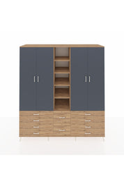 Kronos Dolap 9 Raflı 10 Çekmeceli 2 Askılı 220x59x243 Çam-Antrasit/Çam