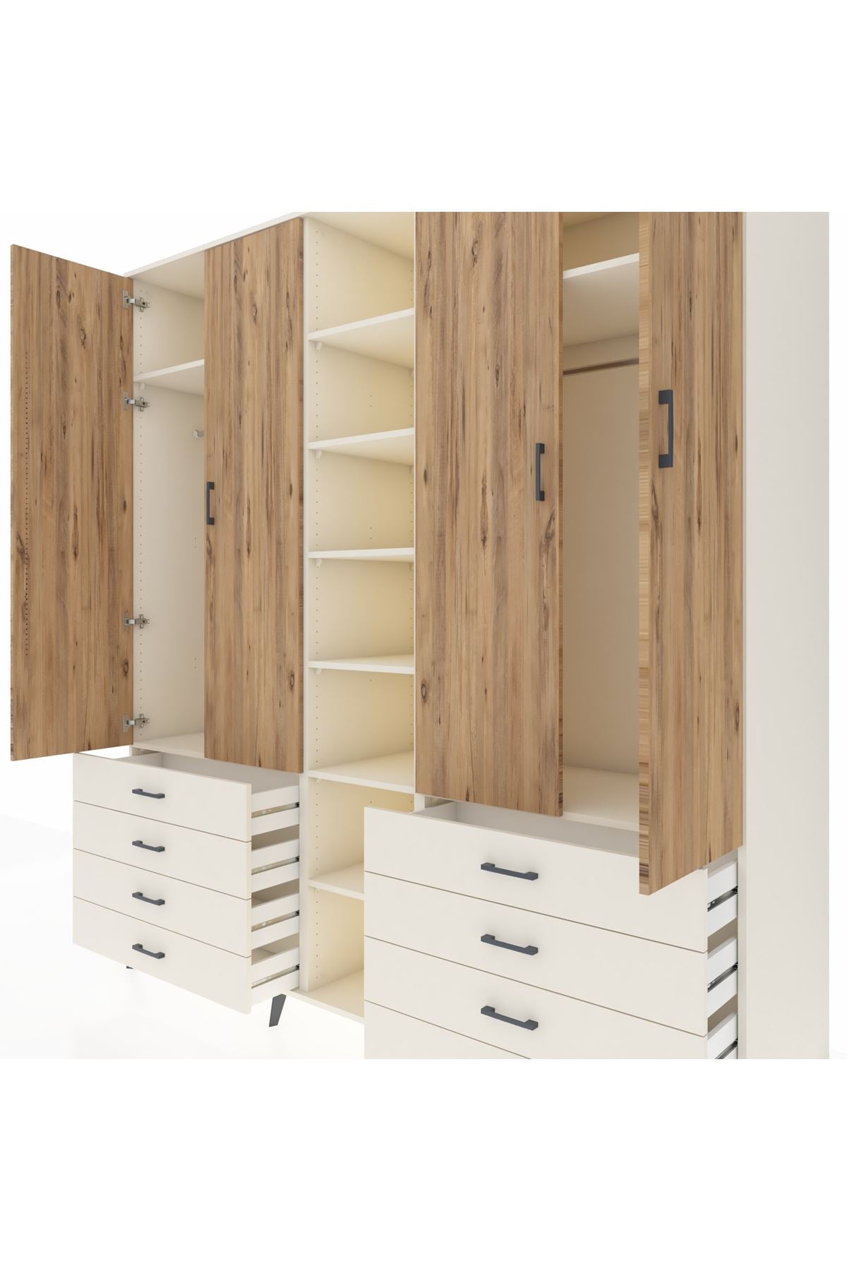 Kronos Dolap 10 Raflı 8 Çekmeceli 2 Askılı 220x59x243 Aytaşı-Çam/Aytaşı