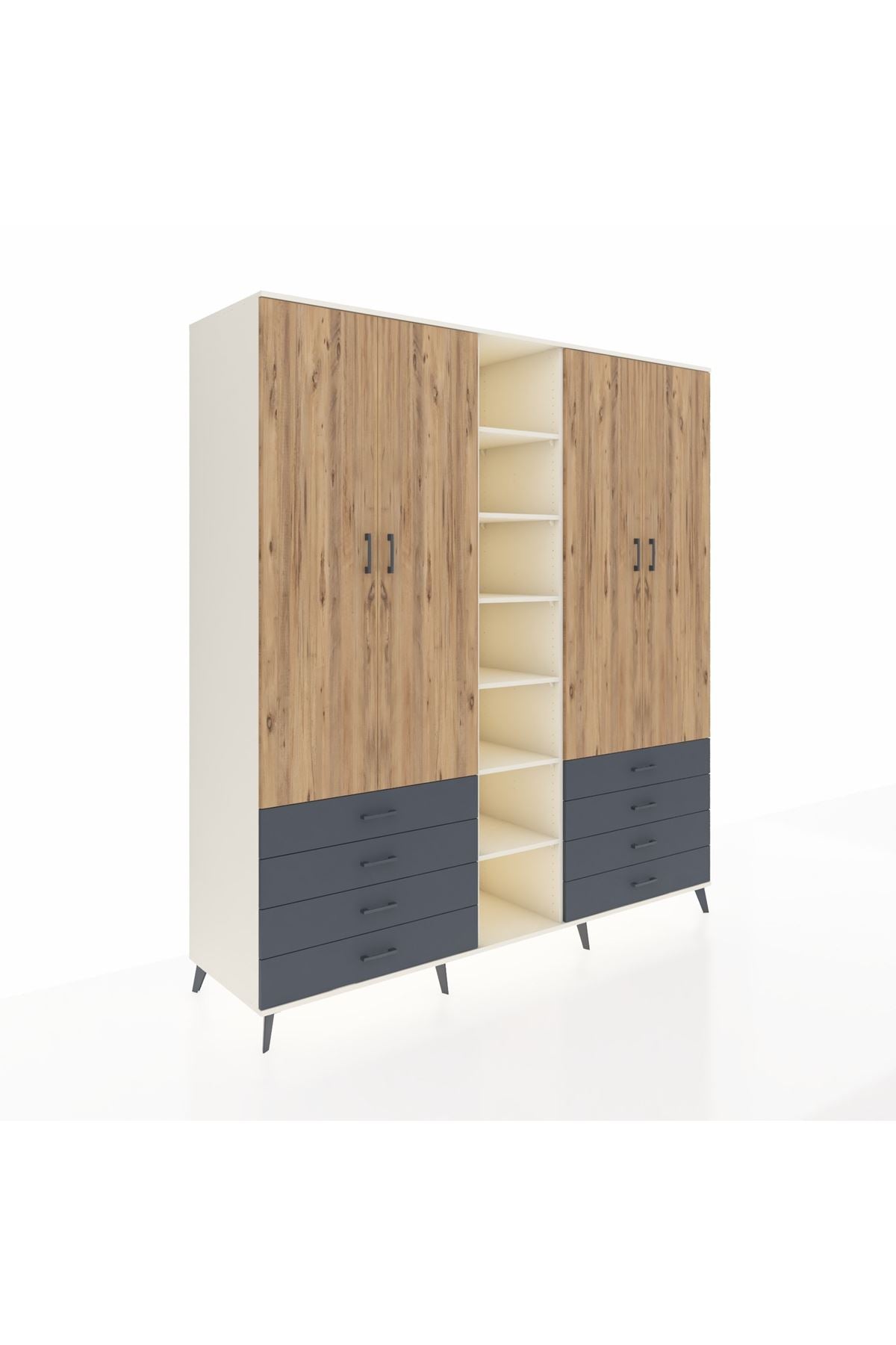 Kronos Dolap 10 Raflı 8 Çekmeceli 2 Askılı 220x59x243 Aytaşı-Çam/Antrasit