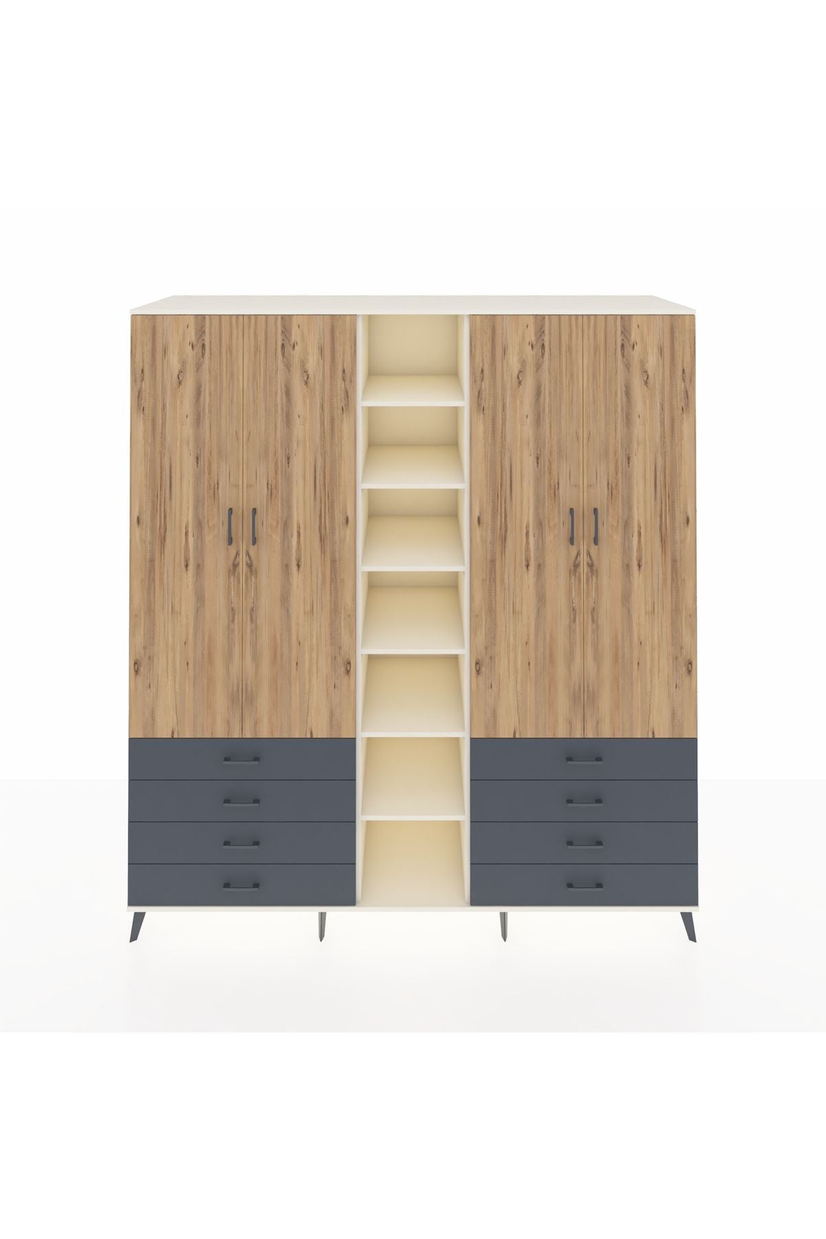 Kronos Dolap 10 Raflı 8 Çekmeceli 2 Askılı 220x59x243 Aytaşı-Çam/Antrasit