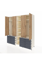 Kronos Dolap 10 Raflı 8 Çekmeceli 2 Askılı 220x59x243 Aytaşı-Çam/Antrasit