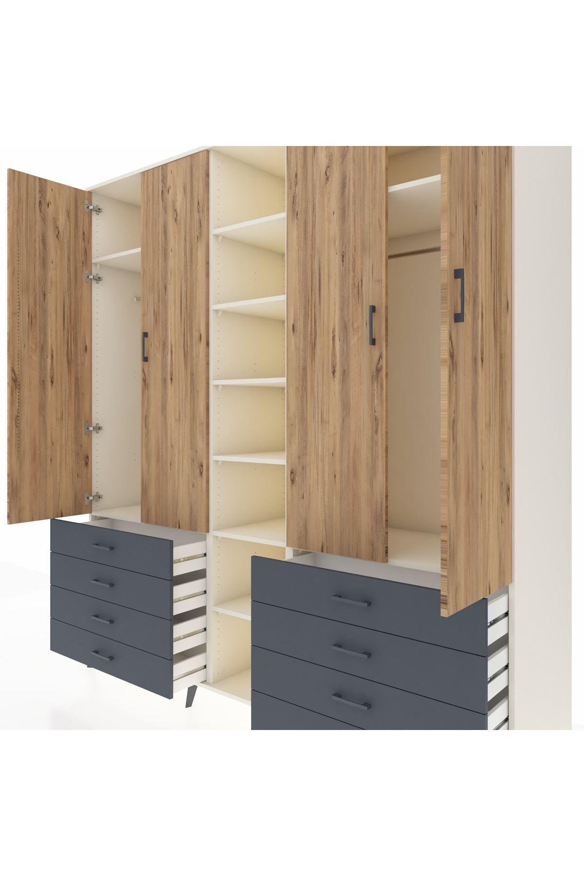 Kronos Dolap 10 Raflı 8 Çekmeceli 2 Askılı 220x59x243 Aytaşı-Çam/Antrasit