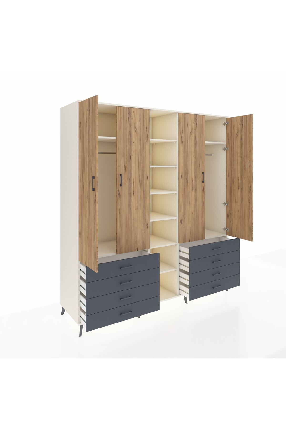 Kronos Dolap 10 Raflı 8 Çekmeceli 2 Askılı 220x59x243 Aytaşı-Çam/Antrasit