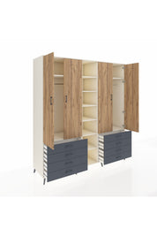 Kronos Dolap 10 Raflı 8 Çekmeceli 2 Askılı 220x59x243 Aytaşı-Çam/Antrasit