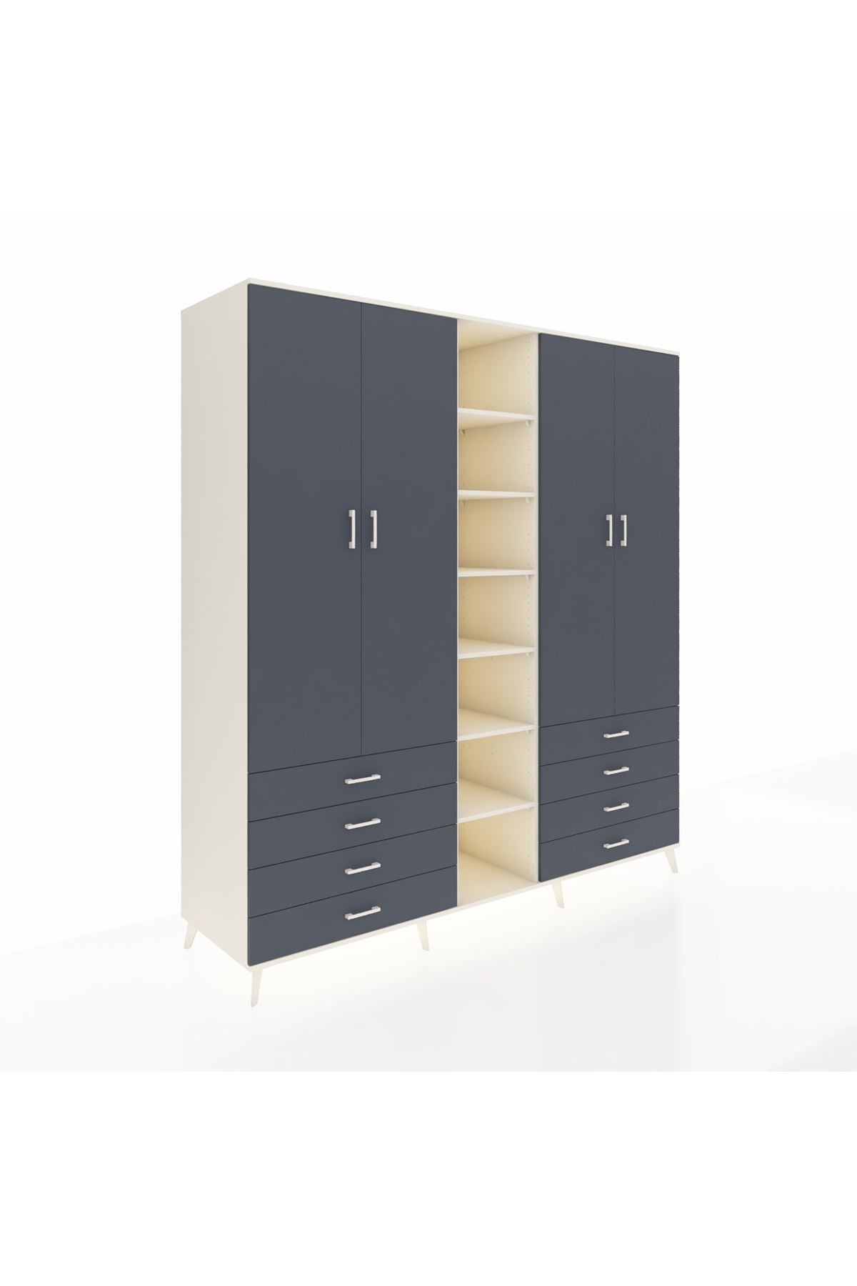 Kronos Dolap 10 Raflı 8 Çekmeceli 2 Askılı 220x59x243 Aytaşı-Antrasit/Antrasit