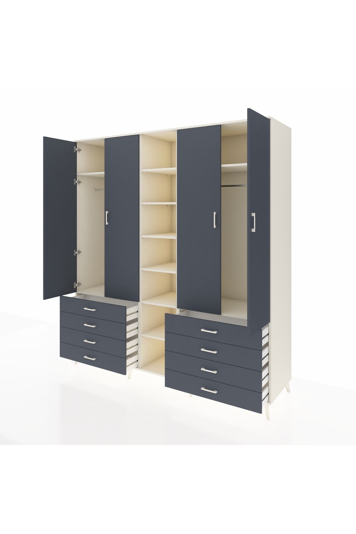 Kronos Dolap 10 Raflı 8 Çekmeceli 2 Askılı 220x59x243 Aytaşı-Antrasit/Antrasit