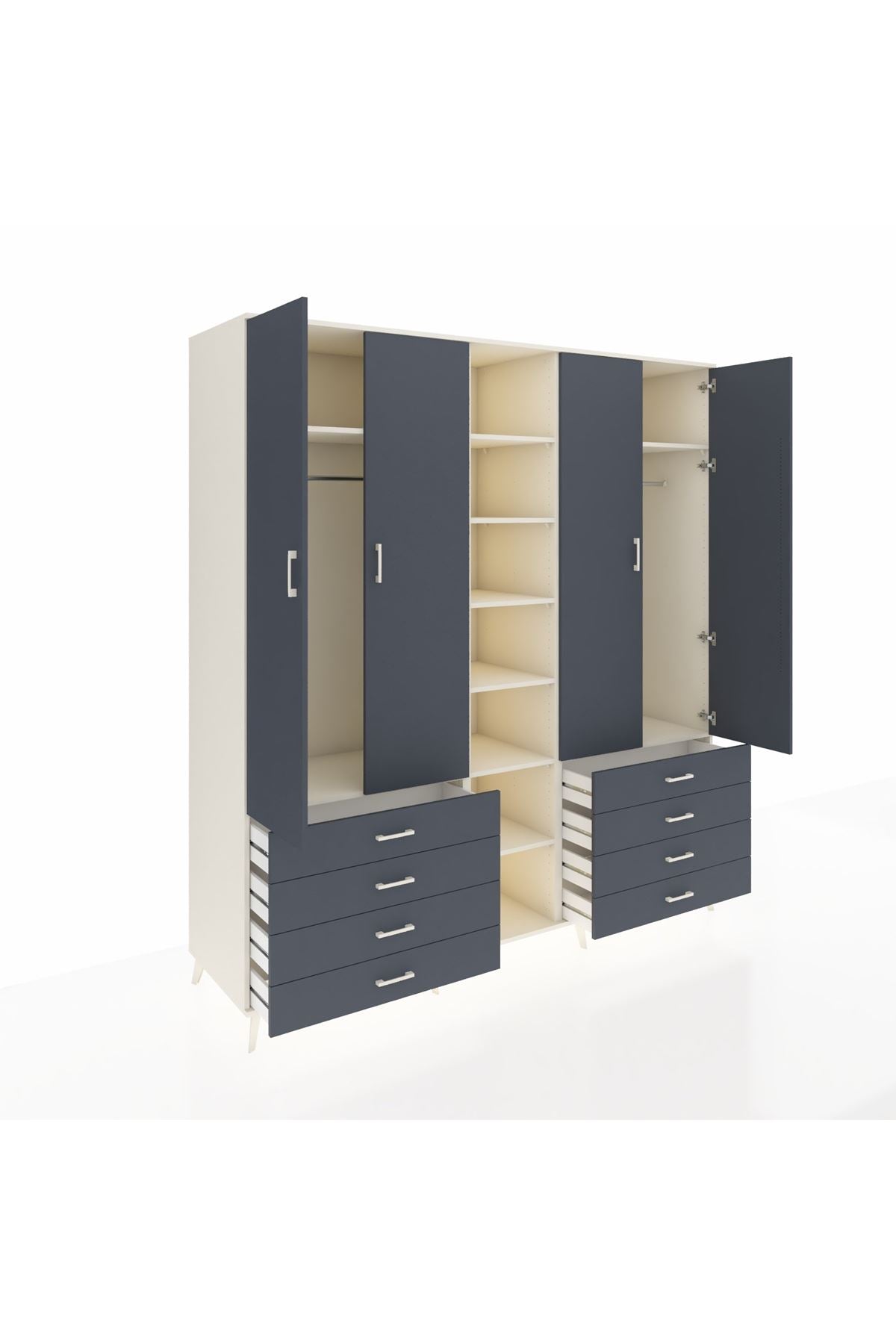 Kronos Dolap 10 Raflı 8 Çekmeceli 2 Askılı 220x59x243 Aytaşı-Antrasit/Antrasit