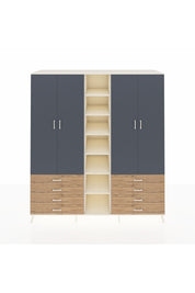 Kronos Dolap 10 Raflı 8 Çekmeceli 2 Askılı 220x59x243 Aytaşı-Antrasit/Çam