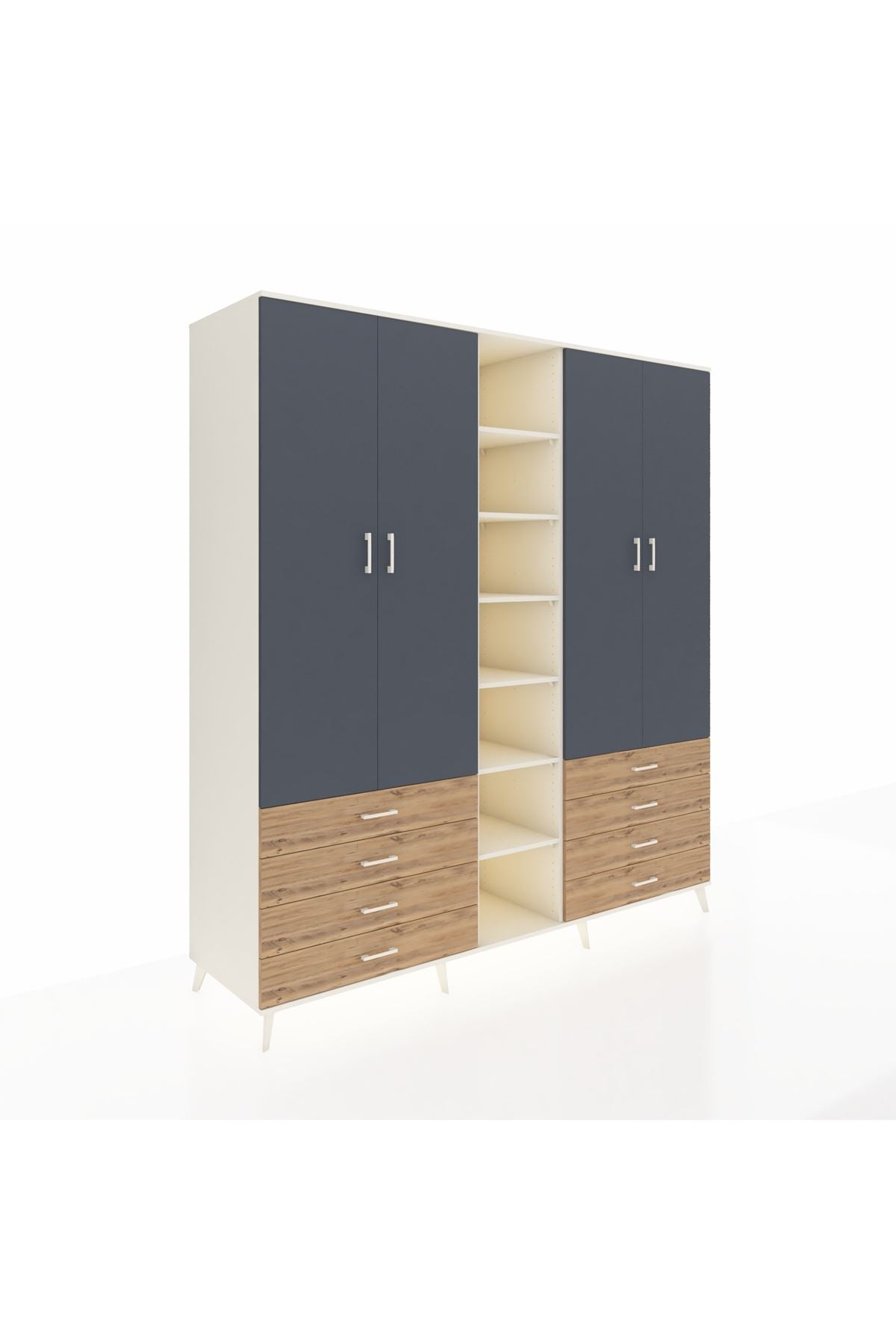 Kronos Dolap 10 Raflı 8 Çekmeceli 2 Askılı 220x59x243 Aytaşı-Antrasit/Çam