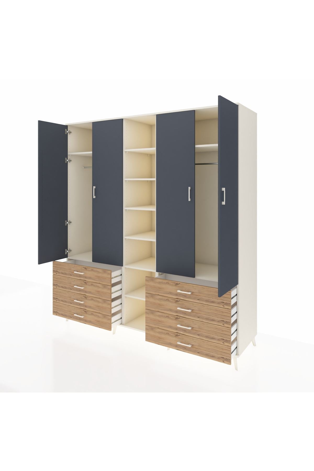 Kronos Dolap 10 Raflı 8 Çekmeceli 2 Askılı 220x59x243 Aytaşı-Antrasit/Çam