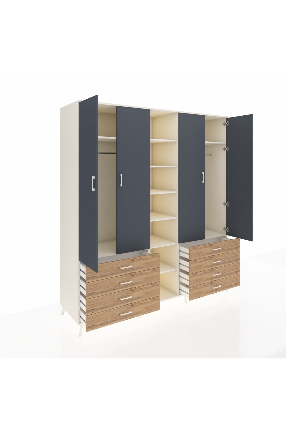 Kronos Dolap 10 Raflı 8 Çekmeceli 2 Askılı 220x59x243 Aytaşı-Antrasit/Çam